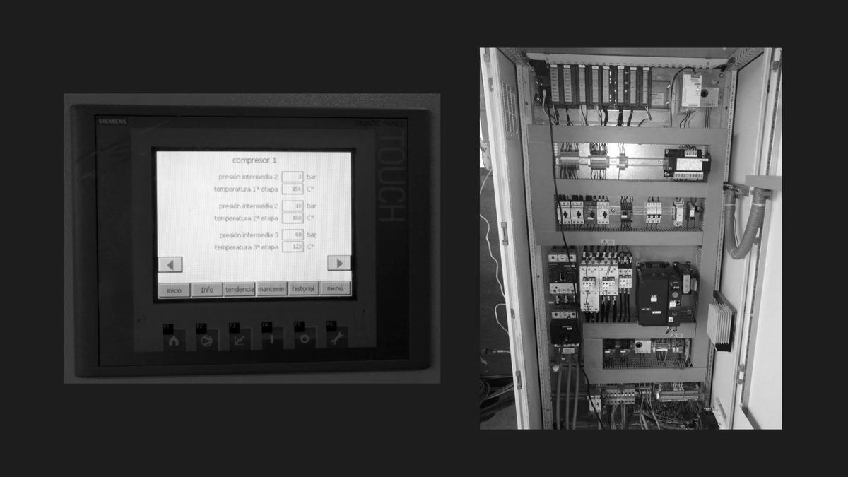Cuadro de automatización y panel de control instalados en planta.